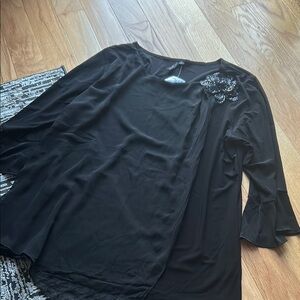 Elegant Black Women's Top with Floral Detail